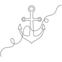 Ship anchor single-line art symbolizes strength and stability, drawn with a single continuous stroke. vector