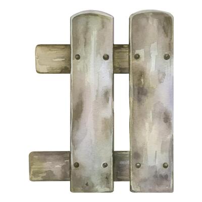 Old wooden fence of gray and brown colors for garden and vegetable garden, hand-drawn with watercolor. Watercolor illustration. Suitable for printing on fabric, paper, for decoration and design