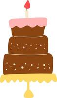 Three-tier chocolate cake with a candle on top vector