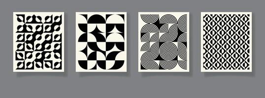 Retro bauhaus black and white 4 geometric pattern minimal posters design. Trendy bauhaus pattern background vector