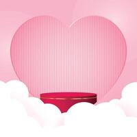 Happy valentine day pink background with cylinder podium and clouds. geometric platform. Abstract mockup product display. Minimal scene. Stage showcase vector