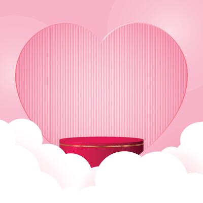 Happy valentine day pink background with cylinder podium and clouds. geometric platform. Abstract mockup product display. Minimal scene. Stage showcase