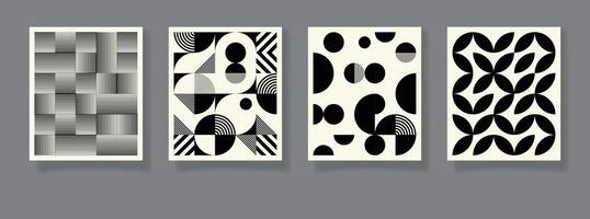 Retro se0t of 4 minimal vintage 20s geometric design posters, wall art, template, layout with primitive shapes elements. Bauhaus retro pattern background, abstract circle, triangles. vector