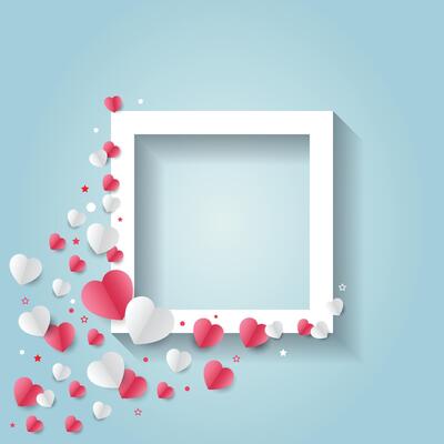 Valentines Day card with cute paper cut hearts and frame. Stock platform - stock illustration