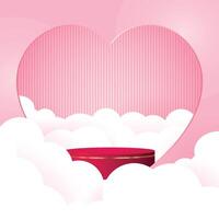 Happy valentine day pink background with cylinder podium surrounded with clouds. geometric platform. Abstract mockup product display. Minimal scene. Stage showcase vector