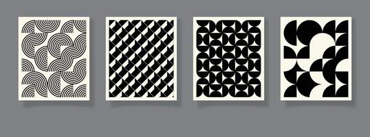 Retro bauhaus black and white geometric pattern minimal posters design. Bauhaus trendy pattern background vector