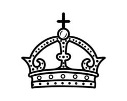 The crown icon. Black silhouette of a crown on a white background. The king and queen are symbols of designer prints. A royal attribute. A flat logo. The monarch's crown. illustration. vector