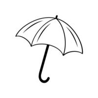 An open umbrella, black and white outline. A simple image of an umbrella. Icon, contour drawing in a flat umbrella style. vector