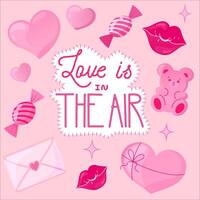 Set of cartoon style elements, love is in the air vector