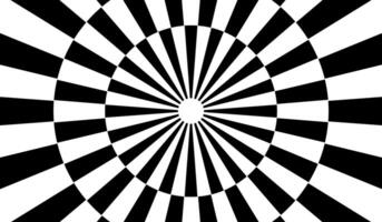 Black and white radial burst graphic with concentric rays for bold backgrounds posters and high contrast visual designs vector