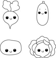 Set of cute vegetables. Beet, cucumber, potato, cabbage. vector