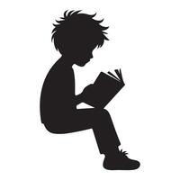 Silhouette illustration of a boy deeply engrossed in reading a book vector