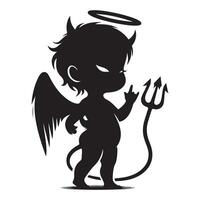 Silhouette Mischievous Angel Devil Illustration of Hybrid Character vector