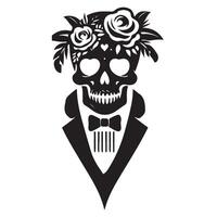 Silhouette Skull in Tuxedo with Flowers Day of Dead vector