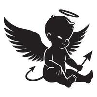 Cute Devil Angel Silhouette Image with Halo and Wings vector