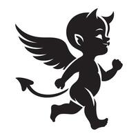 Cute Devil Silhouette with Wings and Tail Design vector