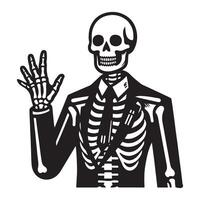 Friendly Skeleton in Suit Waving Hand Halloween Concept Design vector
