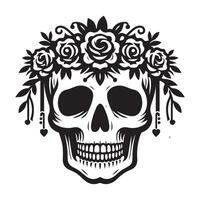 Skull with Roses Illustration Floral Wreath Design vector