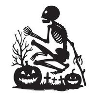 Spooky Halloween Skeleton Silhouette Jumping Out of Grave vector