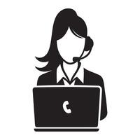 Customer Service Representative Silhouette with Laptop Support Assistance vector