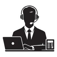 Customer service operator silhouette man using headset and laptop vector