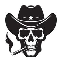 Silhouette Cowboy Skull Smoking Cigar Illustration Design Concept vector