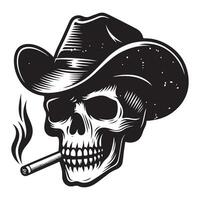 Western Skull Silhouette with Cowboy Hat and Cigar Design vector