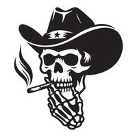 Skeleton cowboy hand hold cigarette illustration with cowboy hat vector