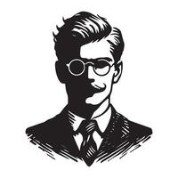 Vintage gentleman silhouette portrait with mustache and glasses illustration vector