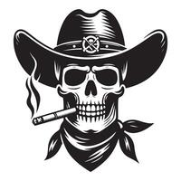 Cowboy skull smoking cigar silhouette for wild west designs vector