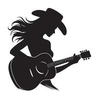 Silhouette Cowgirl Playing Guitar Illustration with Western Vibes vector