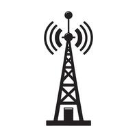Radio tower silhouette illustration transmitting communication signal broadcast vector