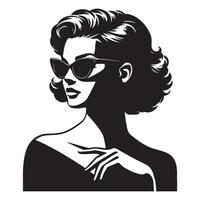 Elegant Woman with Sunglasses Retro Silhouette Art Design vector