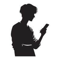 Silhouette of boy using mobile phone modern illustration vector