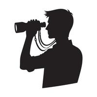 Silhouette Illustration of a Man Looking Through Binoculars for Birdwatching vector