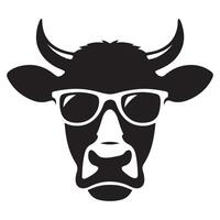 Cool Cow with Sunglasses Silhouette Illustration Farming Animal vector