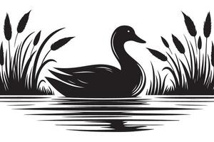 Elegant Silhouette Duck Swimming in Lake Serene Illustration vector