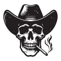 Cowboy Skull Silhouette with Cigar Art for Western Theme vector