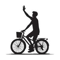 Silhouette Illustration of a Person Riding a Bicycle and Waving vector
