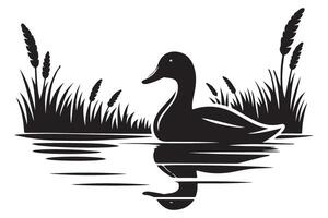 Charming Duck Silhouette Illustration on Lake Graphics Design vector