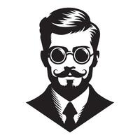 Distinguished Gentleman Silhouette Illustration with Beard Moustache and Glasses vector