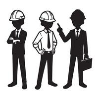 Silhouette of construction engineers in suits and hard hats vector