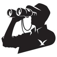 Silhouette man with binoculars illustration perfect for wildlife observation vector