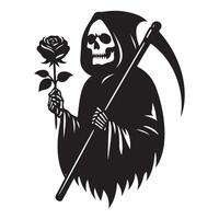 Silhouette grim reaper holding rose concept of death and beauty vector