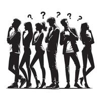 Thinking People with Question Marks Silhouette Illustration vector