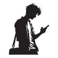 Silhouette of a Stylish Man Using Mobile Phone Illustration vector