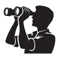 Man With Binoculars Silhouette Looking into the Distance vector