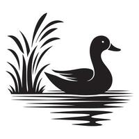 Simple Duck Pond Black Silhouette Art Illustration Design vector