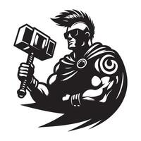 Modern Thor Silhouette A Powerful Superhero With Hammer Illustration vector