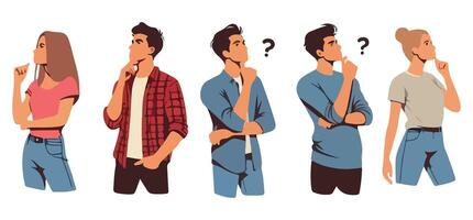People thinking hard illustration with question marks concept vector